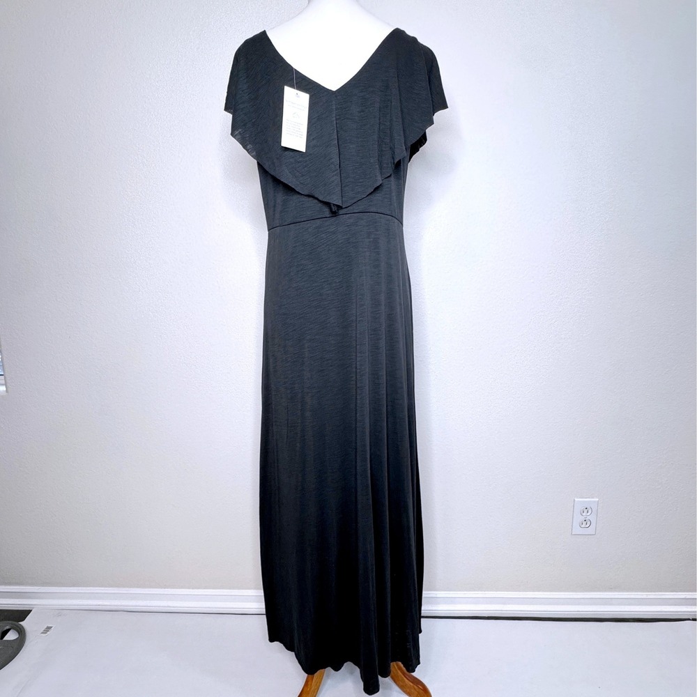 SOFT SURROUNDINGS NWT Sleeveless Maxi Dress M Black Modal Knit Raw Hems Casual - Picture 7 of 12